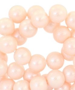 Glaskralen pearl glitter pastel coral peach 8mm