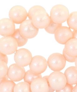 Glaskralen pearl glitter pastel coral peach 8mm