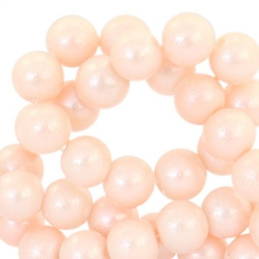 Glaskralen pearl glitter pastel coral peach 8mm