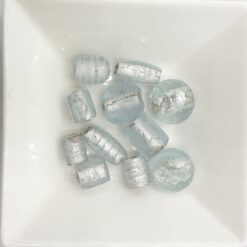 Glaskralen mix Silverfoil wit