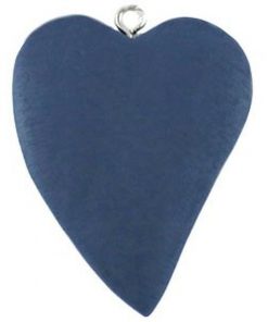 Houten bedel Hart 42x32mm blauw