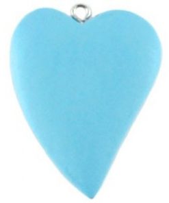 Houten bedel Hart 42x32mm Licht blauw