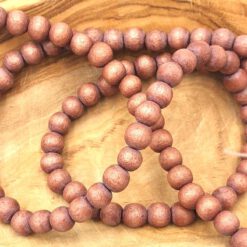 Houten Kralen Vintage Look oud roze 8mm