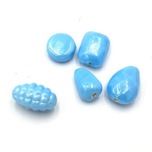 Glaskralen mix Turquoise glans (10-16mm)