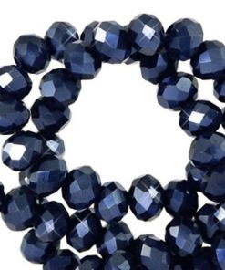 Top Facet kralen 6x4 mm disc Anthracite blue-pearl shine coating