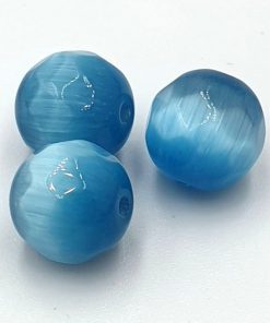 Facet glaskralen rond 12mm cateye aqua blauw