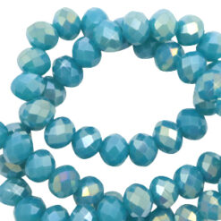 Top Facet kralen 6x4 mm disc Faded denim blue-half diamond shine coating