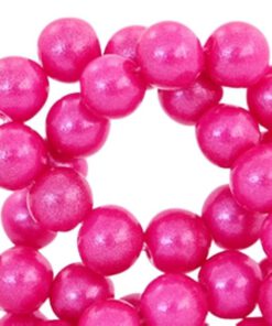 Glaskralen parelmoerglans fuchsia pink 8mm