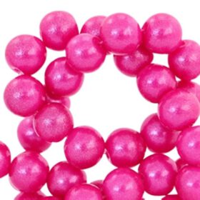 Glaskralen parelmoerglans fuchsia pink 8mm