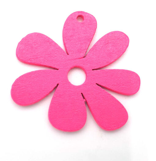 Houten bedel Bloem 23x23mm Fuchsia roze