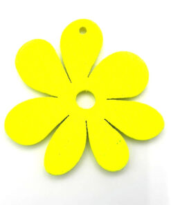 Houten bedel Bloem 23x23mm Geel Neon