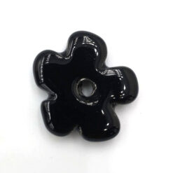 Keramiek bloem kraal Zwart 24mm