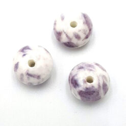 Keramiek kralen Wit met aubergine disc 12x8mm