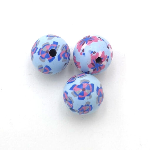 Fimo klei kralen bloem licht blauw wit roze 10mm