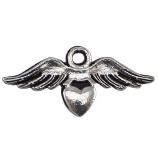 Metalen kralen angel wing met hartje Antiek zilver 11x23mm