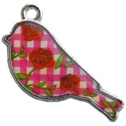 Metalen bedel vogel roze