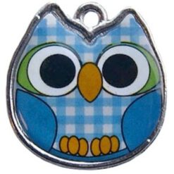 Metalen bedel uil blauw