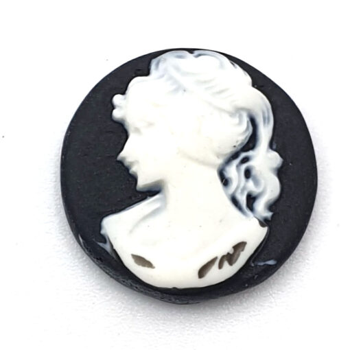 Cabochons Antraciet zwart wit camee Lady 15mm