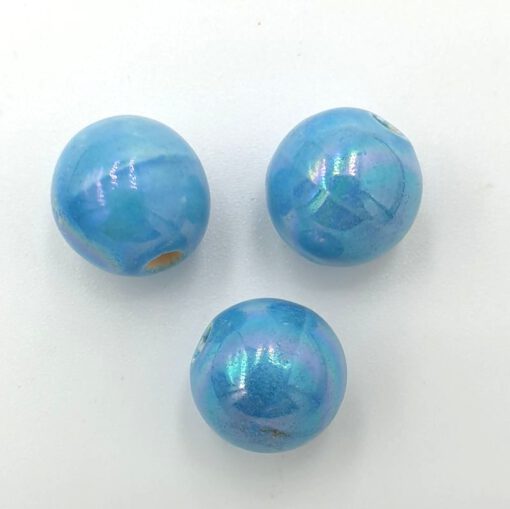 Keramiek kralen 12mm blauw met olieglans