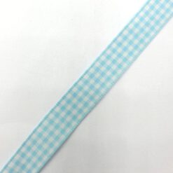 Geruit lint Aqua wit 15mm