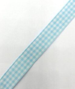 Geruit lint Aqua wit 15mm