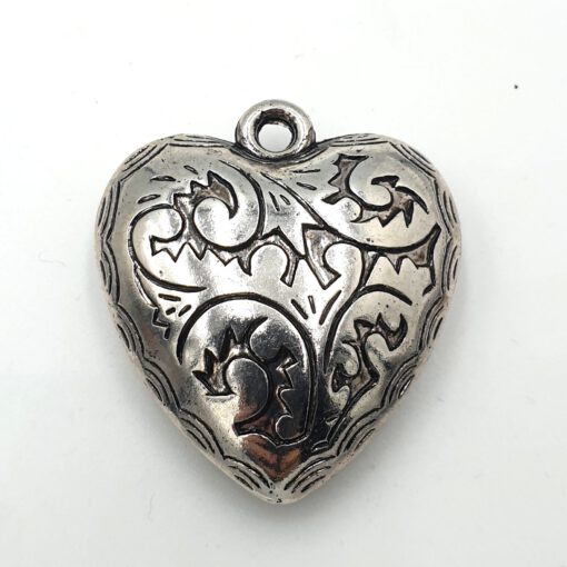 Groot metallook bedel Hart 45x40mm antiek zilver