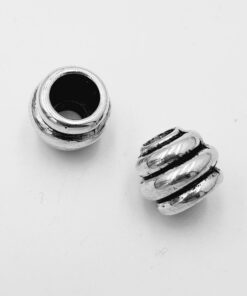 Metallook kraal Rond 12x10mm met groot gat antiek zilver