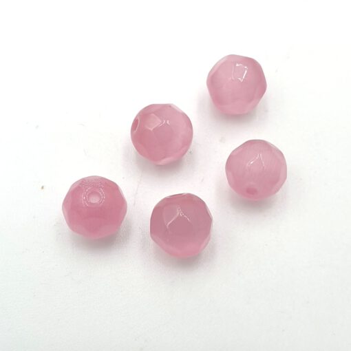 Glaskralen cateye facet roze 8mm