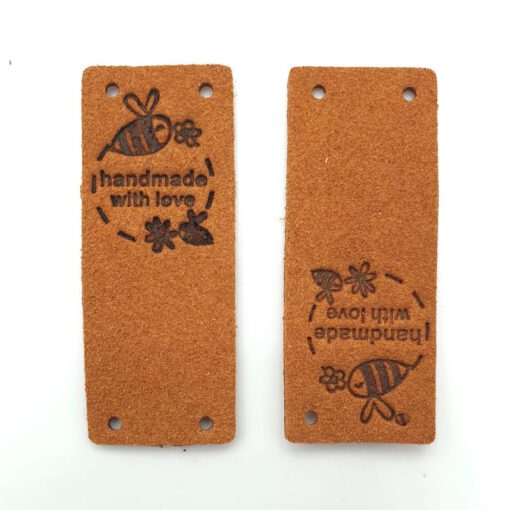 Leren label cognac 'Handmade with LOVE' 50x20mm