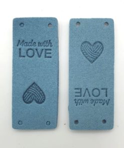 PU Leren label blauw 'Made with LOVE' 50x20mm met hartje