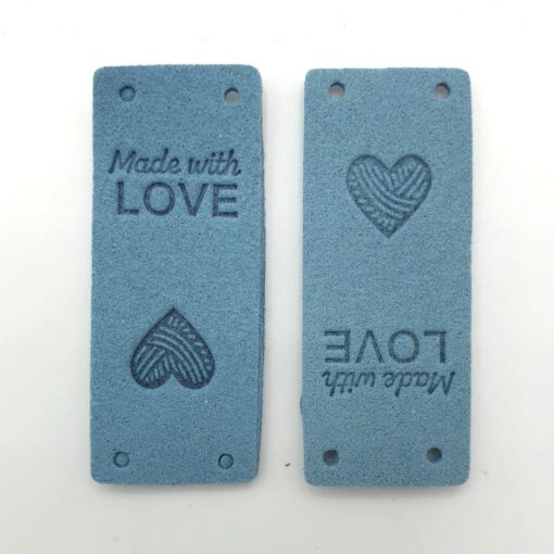 PU Leren label blauw 'Made with LOVE' 50x20mm met hartje