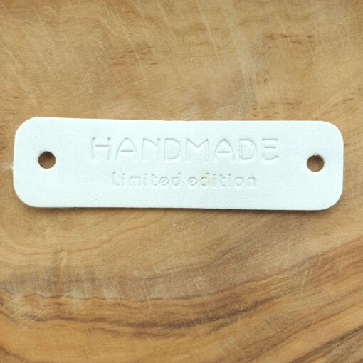 Pu leren label wit 'Handmade' 55x15mm