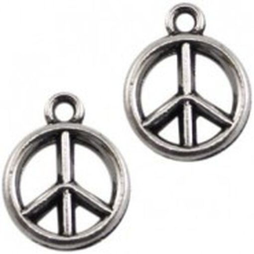 Metalen peace teken 10x8mm antiek zilver