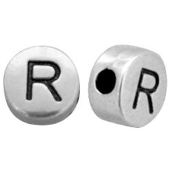 DQ metalen letterkraal R Antiek zilver (nikkelvrij)