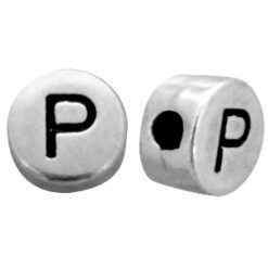 DQ metalen letterkraal P Antiek zilver (nikkelvrij)