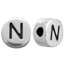 DQ metalen letterkraal N Antiek zilver (nikkelvrij)