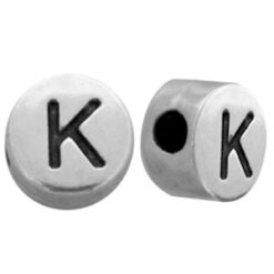 DQ metalen letterkraal K Antiek zilver (nikkelvrij)