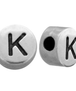 DQ metalen letterkraal K Antiek zilver (nikkelvrij)