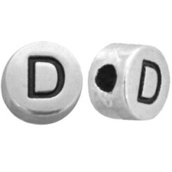 DQ metalen letterkraal D Antiek zilver (nikkelvrij)
