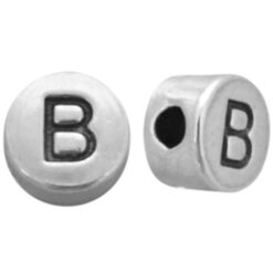 DQ metalen letterkraal B Antiek zilver (nikkelvrij)