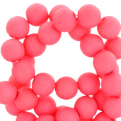Hot coral pink Acryl kralen mat Hot coral pink 6mm