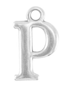 DQ metalen letter bedel P Antiek zilver (nikkelvrij)