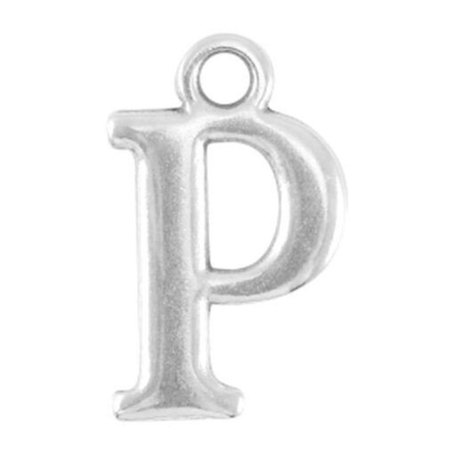 DQ metalen letter bedel P Antiek zilver (nikkelvrij)
