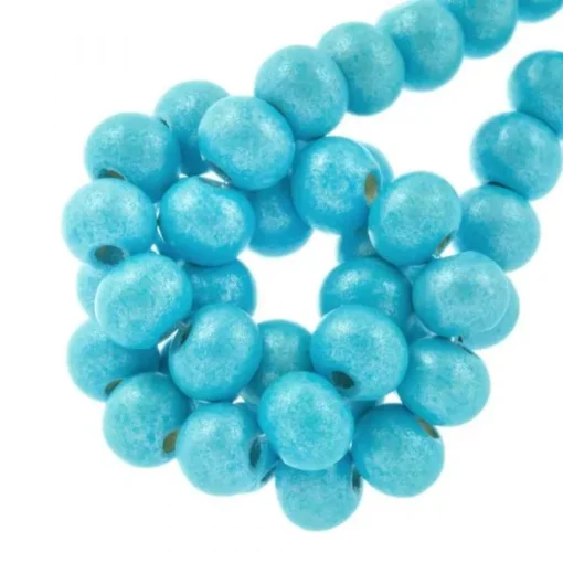 Houten Kralen Metallic Look (8mm) Baby Blue