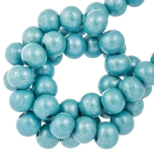 Houten Kralen Metallic Look (8 mm) Aqua Blue