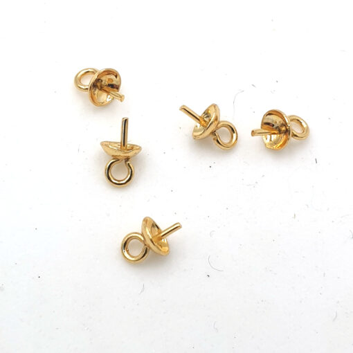 Metalen hangers/bedels met pin voor halfgeboorde kraal of parel ± 6x3mm goud