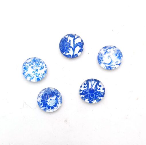 Blauw witte cabochons 10mm