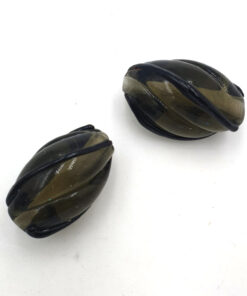 Glaskralen Black diamond met zwarte strepen 25x16mm