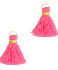 Kwastje 1.2cm Gold-fuchsia neon pink