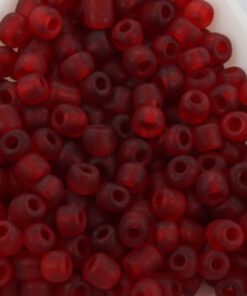 Rocailles 6/0 frosted transparant - rood mat